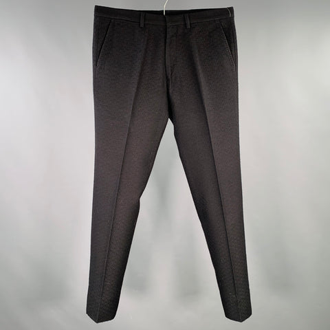 DRIES VAN NOTEN Size 30 Black Jacquard Wool Blend Flat Front Dress Pants
