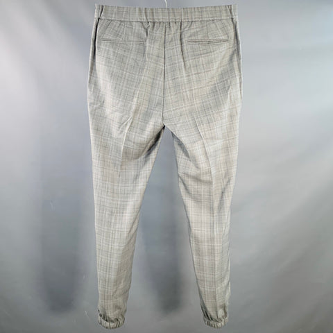 NOMINEE Size 32 Grey Blue Glenplaid Virgin Wool Pleated Casual Pants