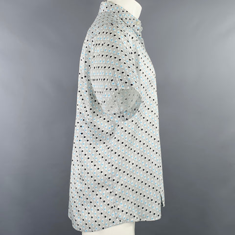 ETRO Size M White Black Blue Abstract Short Sleeve Shirt
