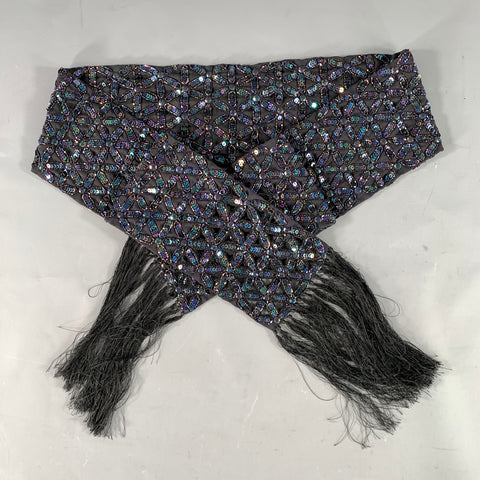 DRIES VAN NOTEN Black Purple Iridescent Silk Sequined Scarves
