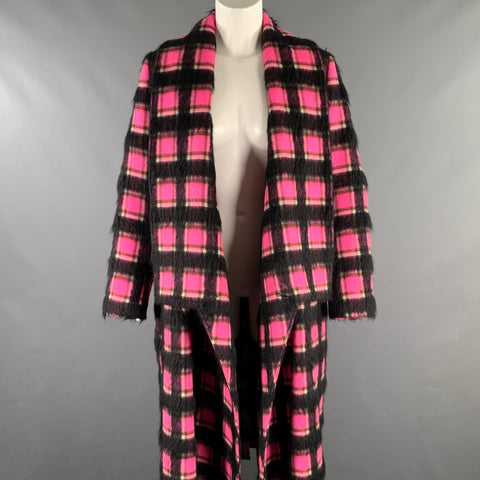 GOLDEN GOOSE Size S Pink Black White Wool Blend Plaid Shawl Lapel Coat