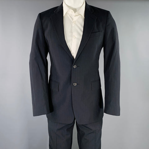 MIU MIU Size 38 Black Blue Pinstripe Virgin Wool Blend Notch Lapel Suit
