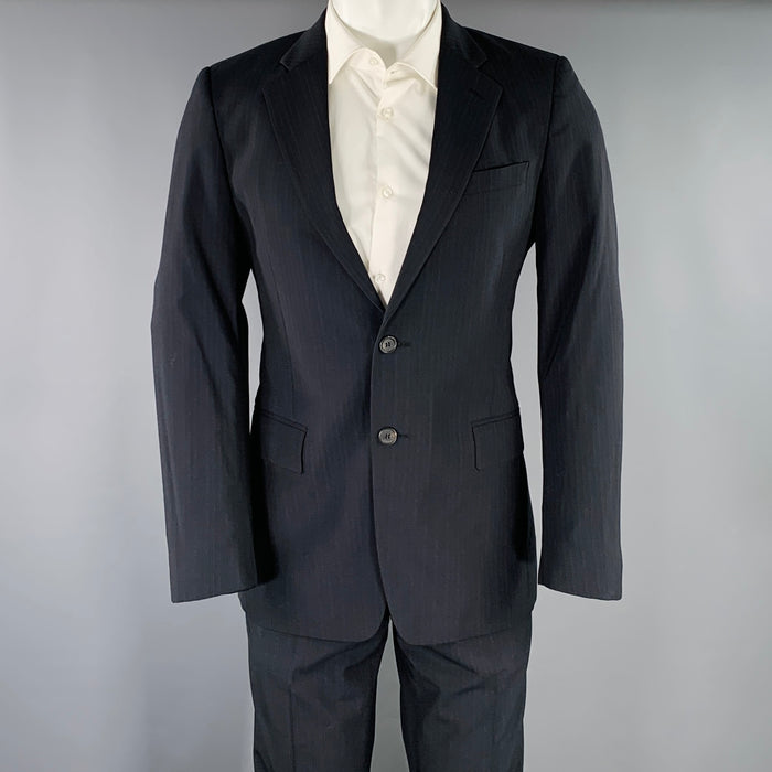 MIU MIU Size 38 Black Blue Pinstripe Virgin Wool Blend Notch Lapel Suit