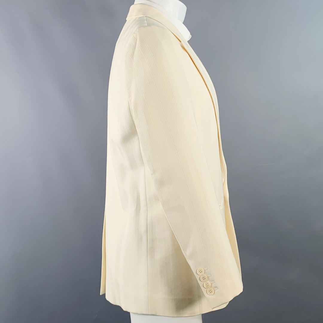 SAINT LAURENT Size 40 Regular Cream White Stripe Wool Peak Lapel Sport Coat