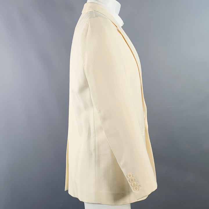 SAINT LAURENT Size 40 Regular Cream White Stripe Wool Peak Lapel Sport Coat
