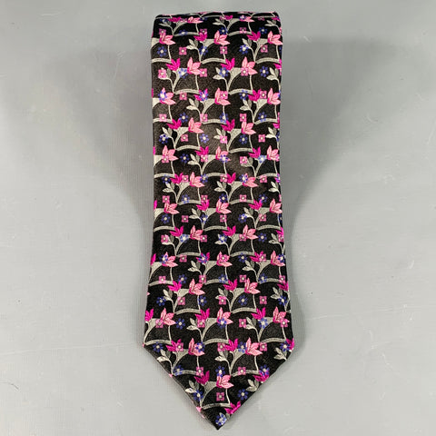ROBERT TALBOTT Black Pink Abstract Floral Silk Tie