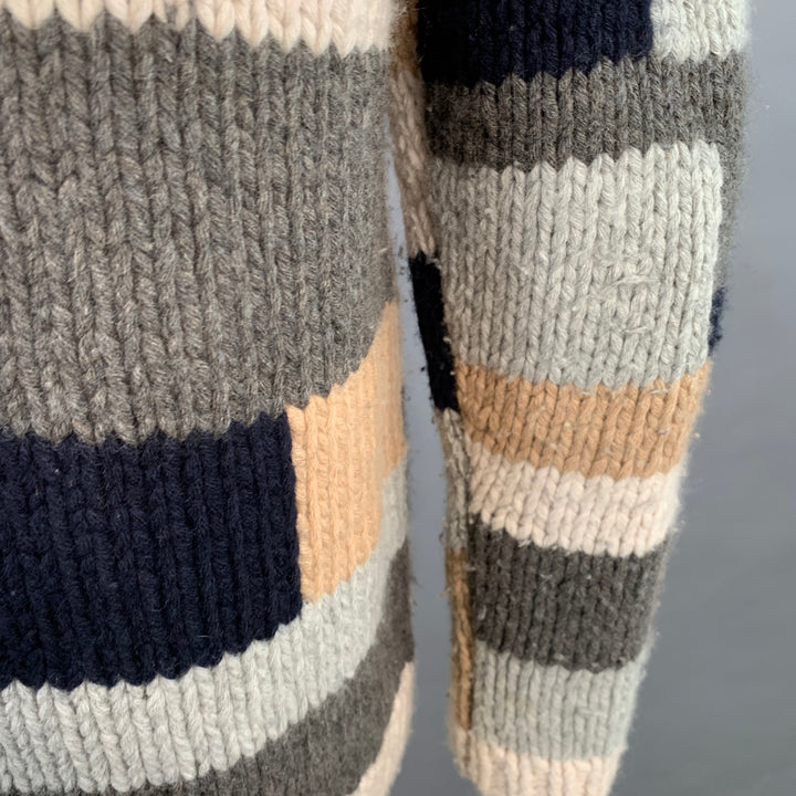 BARENA Size XL Grey Tan Brown Patchwork Virgin Wool Shawl Collar Cardigan