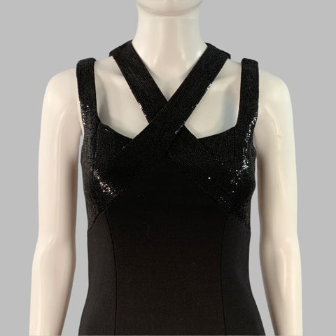 MICHAEL KORS Size 2 Black Virgin Wool Blend Cutout Sequined Evening Gown