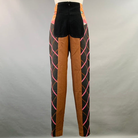 TODD OLDHAM Size 6 Multi Color Wool Blend Patchwork Tapered Casual Pants