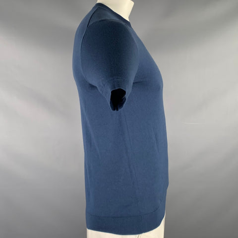 THEORY Size L Blue Knit Wool Blend Crew Neck T-shirt
