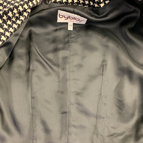 BYBLOS Size S Black White Cotton Velvet Houndstooth Collarless Cropped Blazer