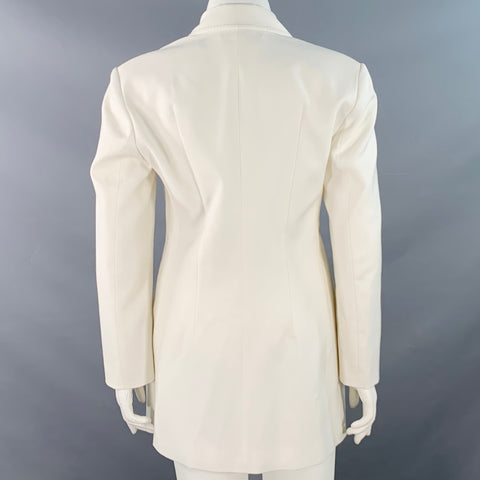 ROTATE Size 10 White Polyester Wool Double Breasted Notch Lapel Jacket