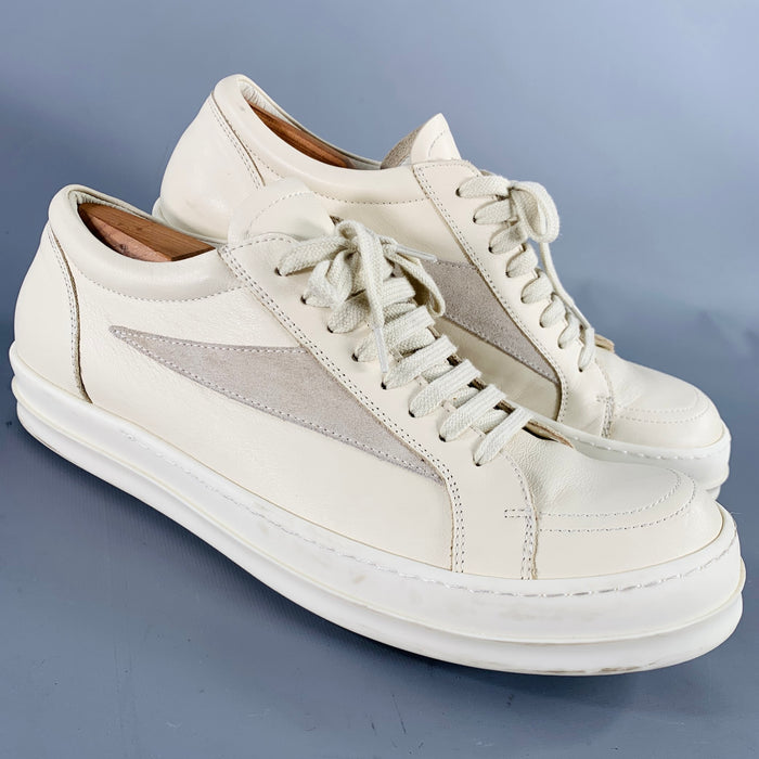 RICK OWENS Size 11 Cream Leather Lace-Up Sneakers