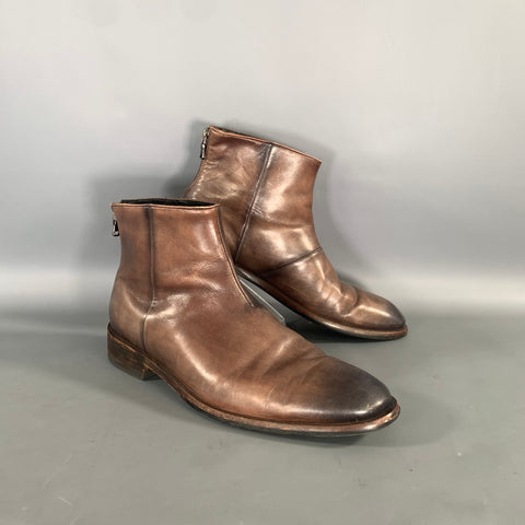 JOHN VARVATOS  U.S.A. Size 9.5 Brown Antique Leather Zip up heel Boots