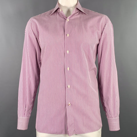 ISAIA Size XL Purple White Stripe Cotton Long Sleeve Shirt