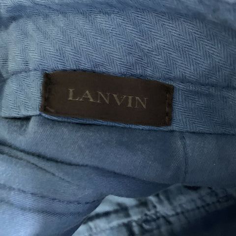 LANVIN Size 32 Blue Solid Cotton Tapered Casual Pants