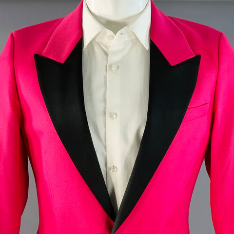 AMI by ALEXANDRE MATTIUSSI Size 36 Fuchsia Pink Black Wool Peak Lapel Suit