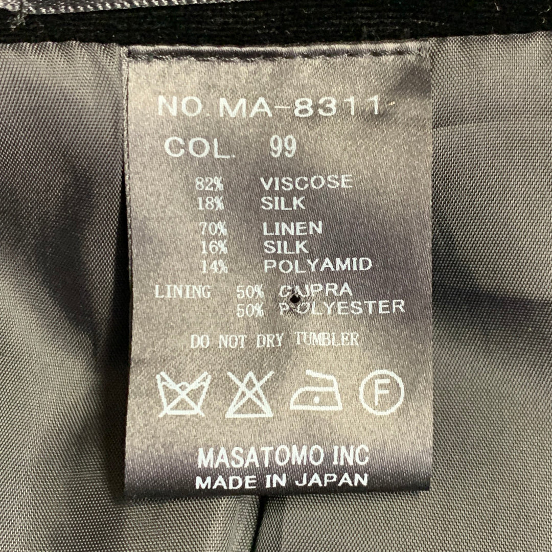 MASATOMO Size XL Black Velvet Viscose Silk Notch Lapel Sport Coat