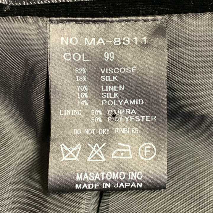 MASATOMO Size XL Black Velvet Viscose Silk Notch Lapel Sport Coat