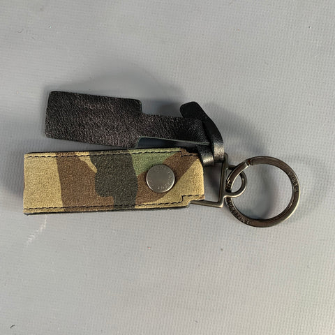 SAINT LAURENT Green Black Camouflage Suede Metal Bag Charm