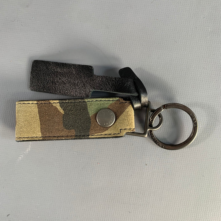 SAINT LAURENT Green Black Camouflage Suede Metal Bag Charm