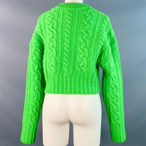 AMI by ALEXANDRE MATTIUSSI Size M Lime Green Wool Cable Knit Cropped Sweater