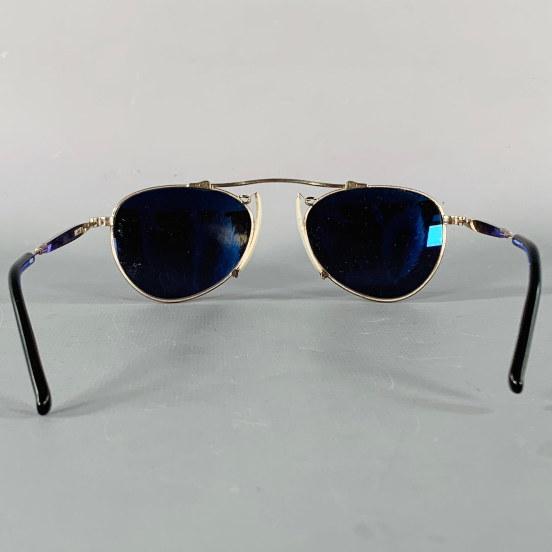 MATSUDA Silver Black Engraved Metal Aviator Sunglasses