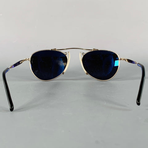 MATSUDA Silver Black Engraved Metal Aviator Sunglasses