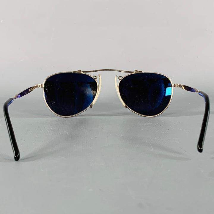 MATSUDA Silver Black Engraved Metal Aviator Sunglasses