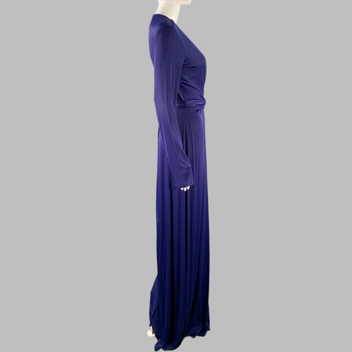 BCBG Size M Blue Polyester Blend Deep V-Neck Long Sleeve Maxi Dress