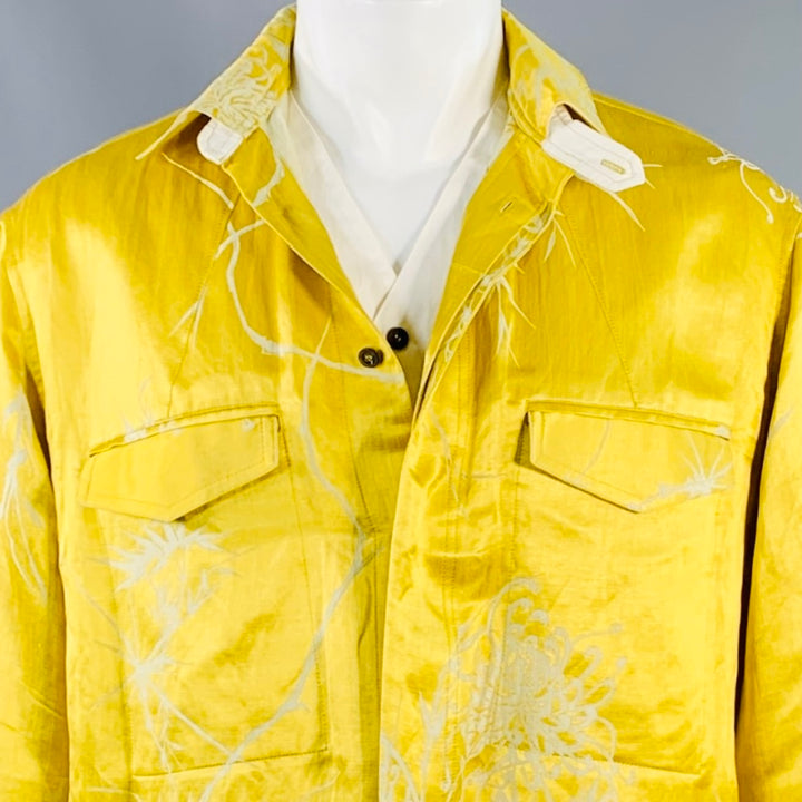 HAIDER ACKERMANN Size S Gold White Jacquard Linen Silk Layered Long Sleeve Shirt