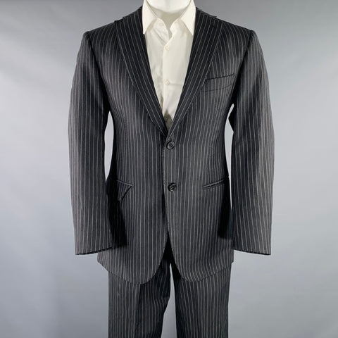 BELVEST Size 40 Grey White Pinstripe Wool Linen Single Breasted Suit