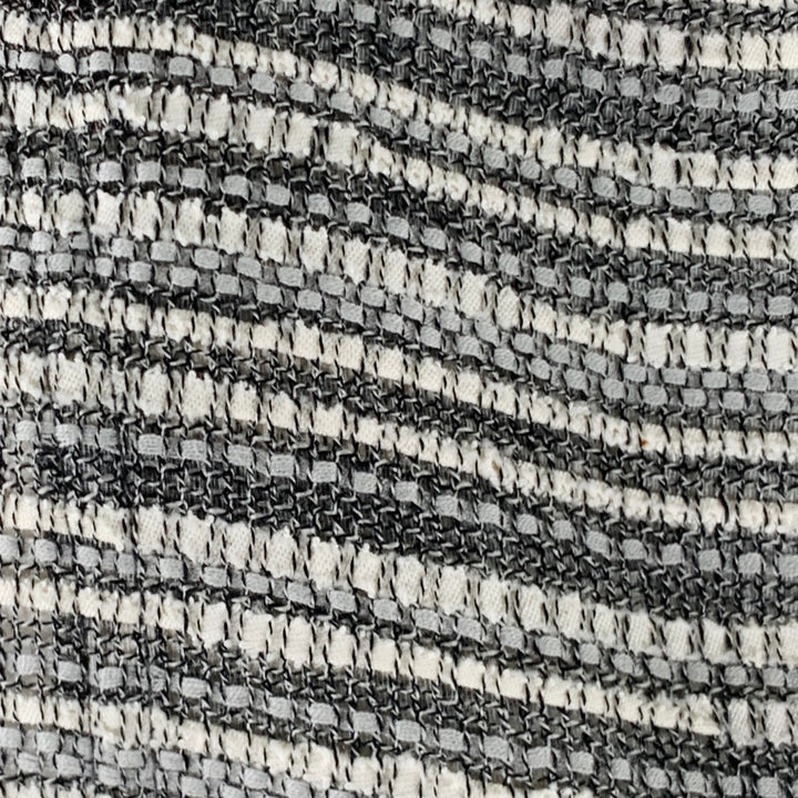 AKRIS Size 8 Grey White Cotton Wool Stripe Open Front Jacket