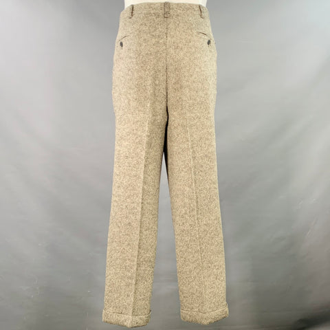 RALPH LAUREN Size 38 Regular Black Beige Tweed Wool Notch Lapel Suit