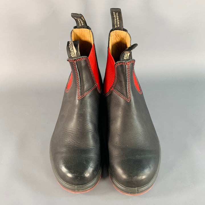 BLUNDSTONE Size 9.5 Black Red Contrast Stitch Leather Pull On Boots