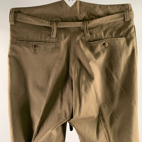VISVIM Size L Brown Olive Wool Blend Pleated Belted Pants
