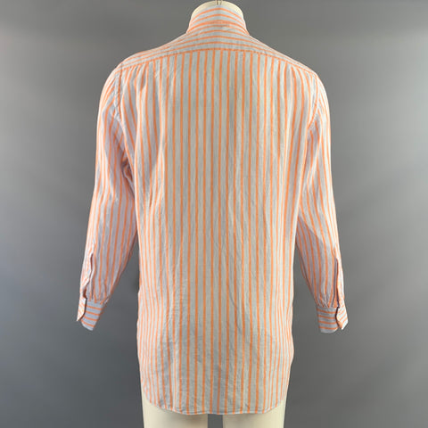 GIAMPAOLO PER MESSA CAPRI Size M Blue Orange Stripe Linen Long Sleeve Shirt