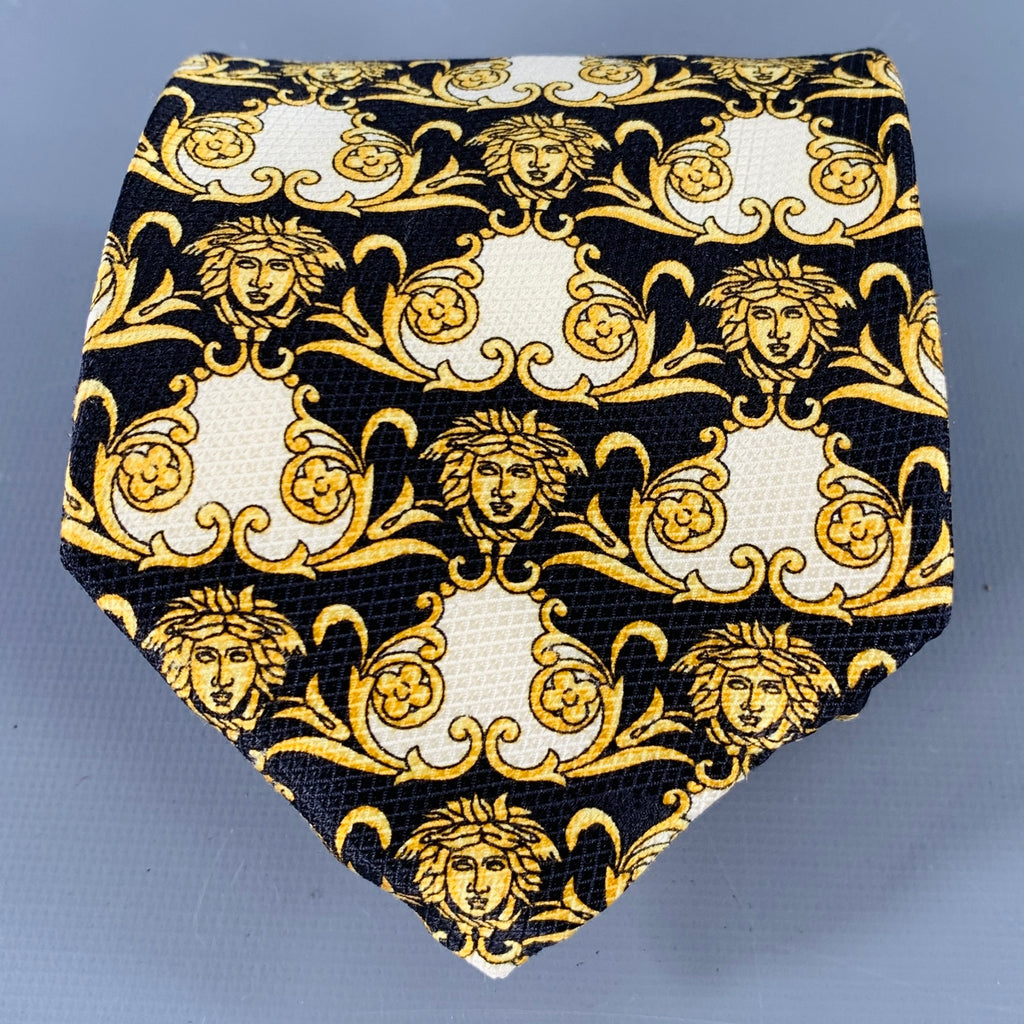 GIANNI VERSACE Black Gold Medusa Heads Silk Tie – Sui Generis