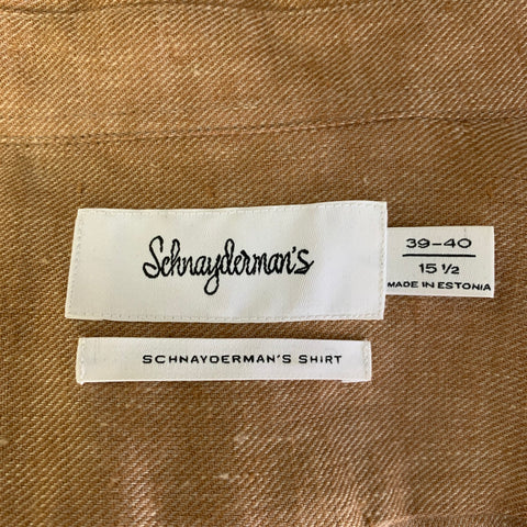 SCHNAYDERMAN'S Size M Camel Khaki Patchwork Linen Long Sleeve Shirt
