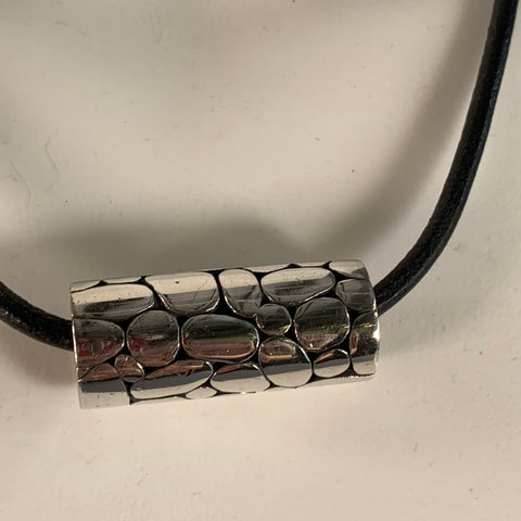 JOHN HARDY Black Gunmetal Engraved Sterling Silver Leather Cord Necklace