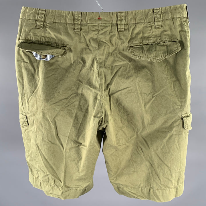 ISAIA Size 36 Green Cotton Cargo Shorts