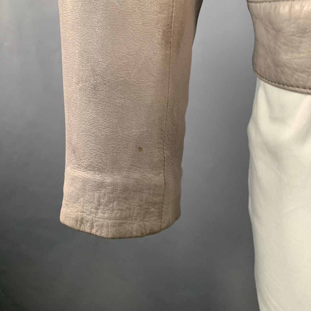 JOHN VARVATOS Size L Grey Leather Zip Up Moto Racer Jacket