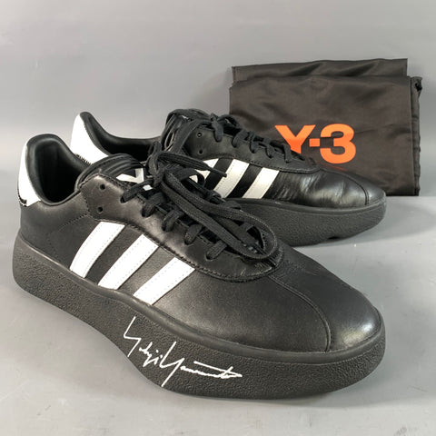 Y-3 Size 9.5 Black White Leather Lace Up Sneakers