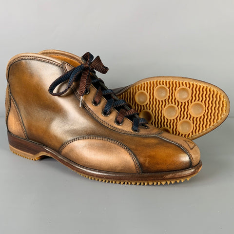 CALEFFI Size 8 Brown Burnished Leather Bowling Lace-Up Shoes