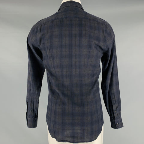 PRADA Size M Charcoal Navy Plaid Cotton Button Up Long Sleeve Shirt