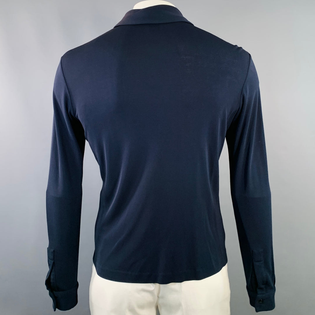 DANIEL CLEARY Size L Navy Rayon Jersey Pointed Collar Long Sleeve Shirt