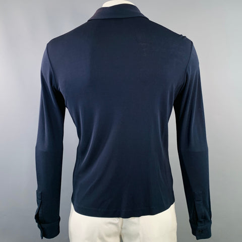 DANIEL CLEARY Size L Navy Rayon Jersey Pointed Collar Long Sleeve Shirt