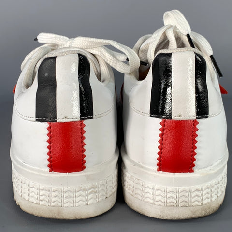 GCDS Size 9 White Red Black Leather Logo Low Top Platform Sneakers