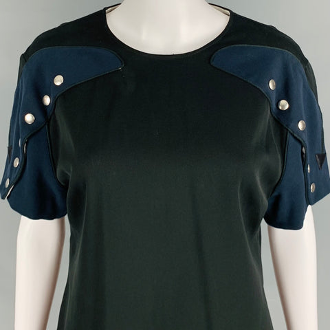 CALVIN KLEIN 205W39NYC Size 4 Black Navy Cotton Color Block Shift Dress