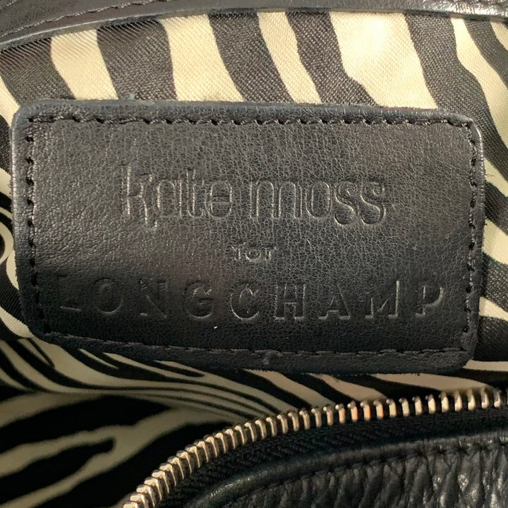 LONGCHAMP x KATE MOSS Black Silver Leather Top Handles Handbag